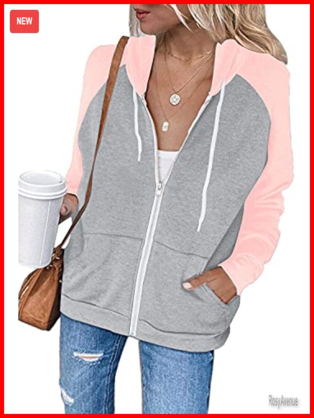 Women's Color Block Zip Up Hooded Sweatshirt Lightweight Casual Jacket with